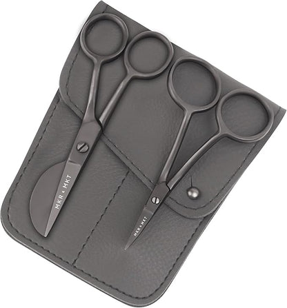 MAKER AND MARKET Small Embroidery 4.5 Inch Scissors Set of 2 Kit - Mini Double Bend Offset Duckbill and Double Bend Long Applique Needlepoint Blade with Pouch Sleeve (Black)