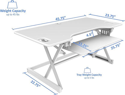 Rocelco 46" Large Height Adjustable Standing Desk Converter with Double Monitor Mount Stand BUNDLE - Quick Sit Stand Up Computer Workstation Riser - Retractable Keyboard Tray - White (R DADRW-46-DMS)