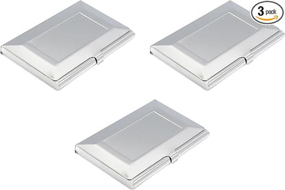 Stephanie Imports Set of 3 Slim & Minimalist Metal Business Card Holder Unisex Case (Silver Rectangle)