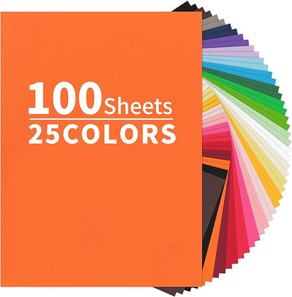100 Sheets Colored Cardstock 25 Colors - 8.5 X 11 Inches Art Crafts Construction Paper, 92lb/250gsm Heavy Weight Thick Card Stock Paper for Printer, DIY Cards Making, Scrapbooking UAP24MX100