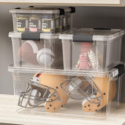 Superio Clear Storage Bins with Lids, Stackable Storage Box with Latches and Handles, Extra Small, 4 Pack 1.75 Quart