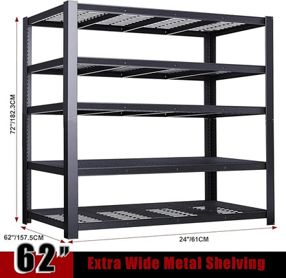 ZEUKMXOO 62" W 3050LBS Storage Shelves Unit,5 Tier Heavy Duty Metal Shelving Unit and Storage Large Rack,72" H x62 W x24 D Adjustable Metal Shelving Unit,Garage Shelves for Basement,Warehouse