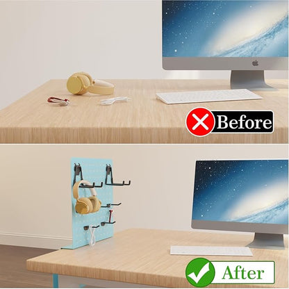 Henitol Desk Side Storage with Clamp-On Desk Pegboard, Steel Privacy Panel, No-Drill Desk Organizer with Pen Holder, Table-Side Laptop Holder for Office and Home (Blue)