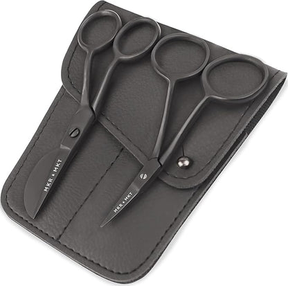 MAKER AND MARKET Small Embroidery 4.5 Inch Scissors Set of 2 Kit - Mini Double Bend Offset Duckbill and Double Bend Long Applique Needlepoint Blade with Pouch Sleeve (Black)