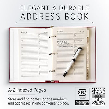 Gallery Leather Large Address Book with Alphabetical Tabs up to 480 Records, Leather Notebook Hardcover, Telephone and Address Books - 9x7", Desk Address, Acadia Green