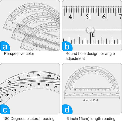 6 Sets Compass and Protractor Sets Student Basics Geometry Math Set Metal Compass and 6 Inch 180 Degree Protractors Geometry Graphing Drawing Tools For Office and School Supplies(clear)