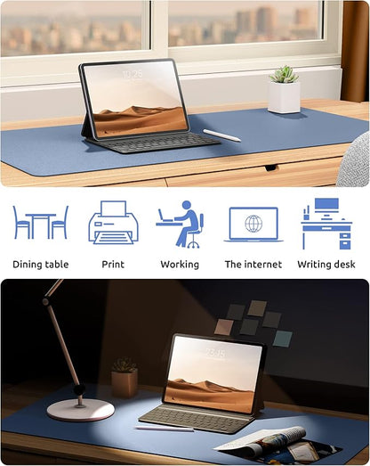 YSAGi Leather Desk Protector, Office Mat, Large Mouse Mat, Non-Slip PU Leather Blotter, Laptop Desk Pad, Waterproof Writing Pad for Office and Home (Blue, 35.4" x 17")