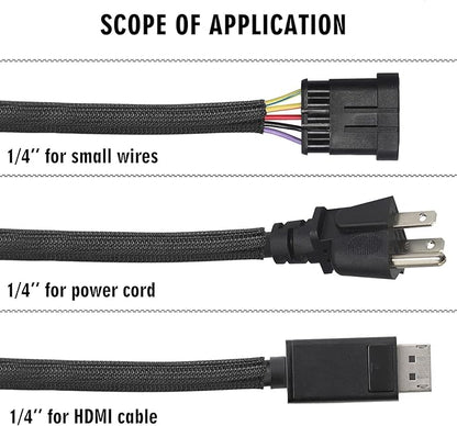 Moxita 10ft - 1/4 inch Cord Protector Cable Sleeve Split Wire Loom Tubing for Power Cord Audio USB Cable, Cord Sleeve Cable Management for TV Computer, Cord Protectors from Pets Chewing, Black