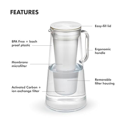 LifeStraw Home – Water Filter Pitcher, 7-Cup, White, BPA Free Designed for Everyday Protection Against Bacteria, parasites, microplastics, Lead, Mercury, PFAS, and a Variety of Chemicals