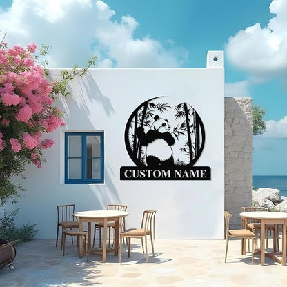 Personalized Panda Metal Sign | Family Name Sign | Panda Home Decor | Custom Outdoor Metal Sign | Metal Wall Art | Last Name Sign for Home | Panda Gifts | Panda Wall Hangings for Bedroom
