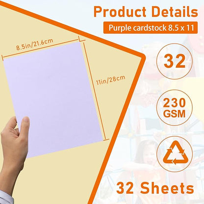 Guakicae 32 Sheets Light Purple Cardstock 8.5 x 11 Craft Paper, 230gsm/80lb Premium Lavender Card Stock Printer Paper for DIY Cards Making, Invitations, Greeting Cards, Certificates