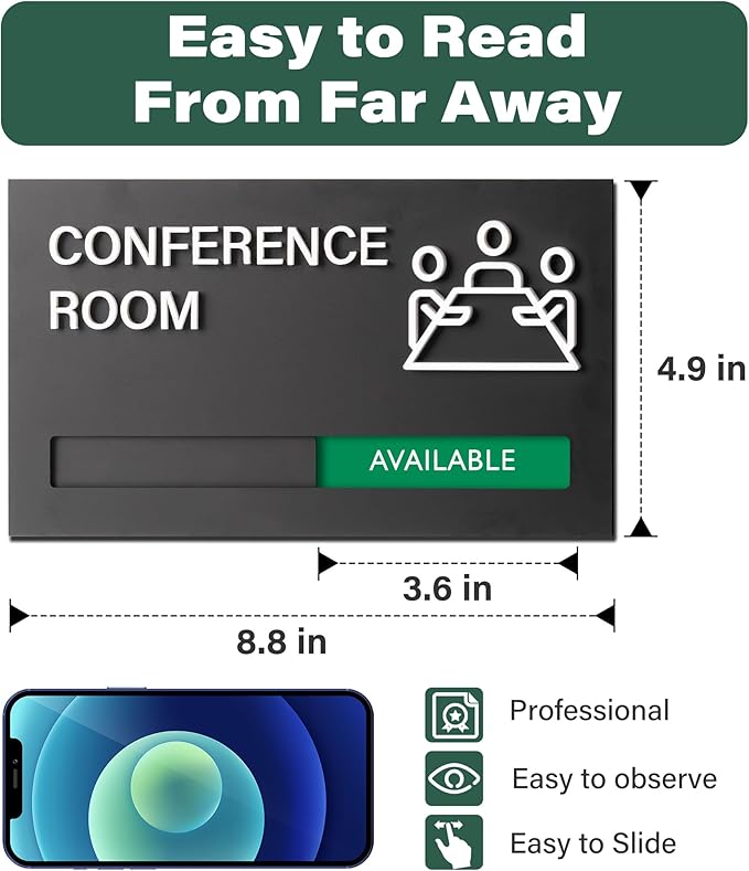 Office Conference Room Door Signs, Meeting in Progress Door Sign, In Use Available Slider Indicator - Occupied or Vacant Status, 8.8" x 4.9"