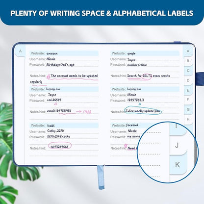 MOSA BEAR Password Keeper Book with Alphabetical Tabs，4.3"x5.7" Small Password Books for Seniors Password Notebook for Internet Website Address Log in Detail（Dark Blue） [unknown_binding]