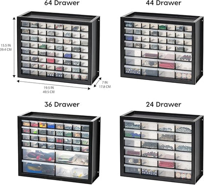 IRIS USA Plastic Storage Drawers, 24-Drawer, Stackable Small Parts Organizer Cabinet for Hardware Screw Nuts and Bolts Sticker Bead Balloon Building Bricks, Teacher Toolbox Garage Storage Bins, Black