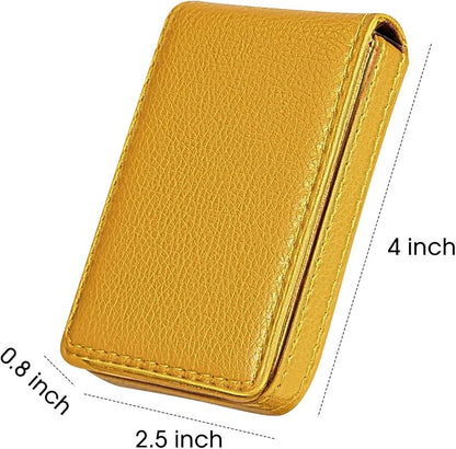 Outus 2 Pieces Business Card Holder, PU Leather Business Card Case Pocket Wallet with Magnetic Shut for Christmas Gift Men Women(Yellow and Pink,Classic)