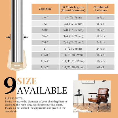 1-1/8" Round Rubber Chair Leg Tips Caps, Chair Leg Floor Protectors, Non-Slip Chair Leg Caps, Stool Leg Protectors Cap, Folding Metal Chair Leg Tip Replacement (White, 16 Pack)
