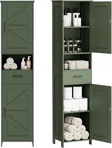 67" H Tall Bathroom Storage Cabinet with Barn Doors and Drawer