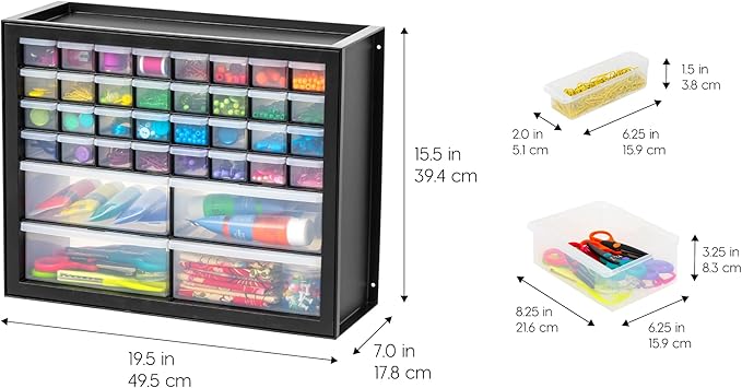 IRIS USA Screw Tool Organizer Small Parts Cabinet, 36-Drawer, Electronics Hardware Nuts and Bolts Plastic Storage Drawers Garage Storage, Stackable Bead Craft Organizer Building Bricks Sorter, Black