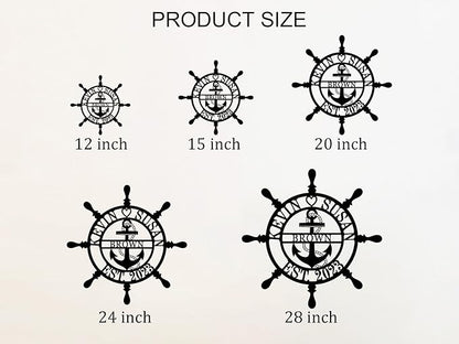 Personalized Wheel Ship Metal Sign, Custom Nautical Wall Decor, Custom Ship Wheel Monogram Wall Sign, Lake Beach House Decor