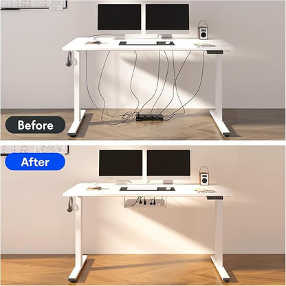 FLEXISPOT EN2 Whole-Piece Standing Desk with Clamp Power Strip, 55 x 28 Electric Stand Up Height Adjustable Desk with Cable Management (Black Frame + 55" Marble Grey Top, 2 Packages)