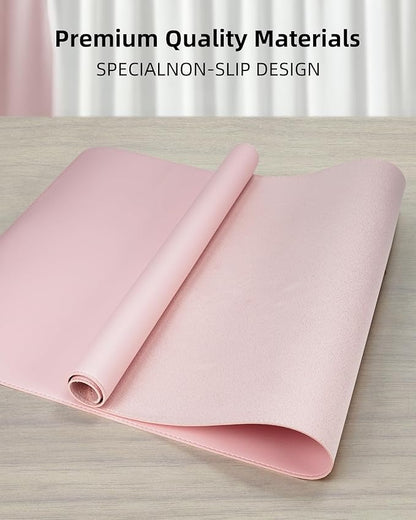 Non-Slip Desk Pad,Mouse Pad,Waterproof PVC Leather Desk Table Protector,Non-Slip PU Leather Desk Blotter, Easy Clean Laptop Desk Writing Mat for Office Work/Home/Decor(Light Pink, 24" x 13.7")
