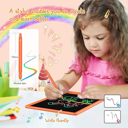 BUKEBU LCD Writing Tablet Doodle Board, Colorful Drawing Pad, Electronic Drawing Tablet, Drawing Pads,Travel Gifts for Kids Ages 3 4 5 6 7 8 Year Old Girls Boys (10.5 inch, Orange)