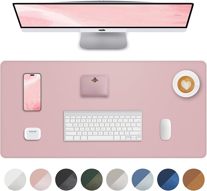 Non-Slip Desk Pad,Mouse Pad,Waterproof PVC Leather Desk Table Protector,Non-Slip PU Leather Desk Blotter, Easy Clean Laptop Desk Writing Mat for Office Work/Home/Decor(Light Pink, 24" x 13.7")