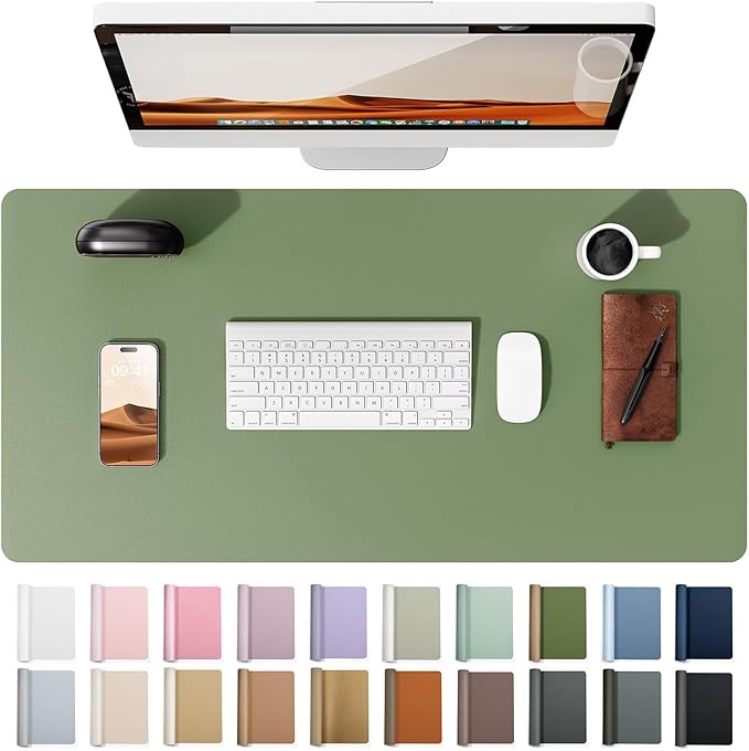 YSAGi Leather Desk Protector, Office Mat, Large Mouse Mat, Non-Slip PU Leather Blotter, Laptop Desk, Waterproof Writing Pad for Office and Home (Bamboo Green, 35.4" x 17")