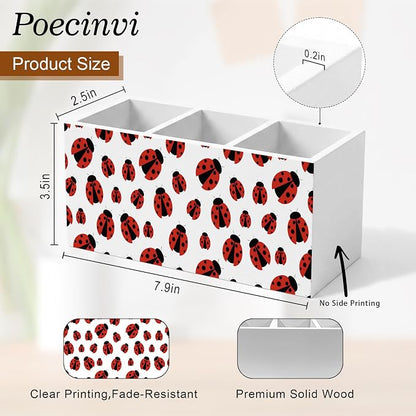 Red Ladybug Pen Holder for Home Office Desk, Ladybug Gifts, Cute Lady Bug Wooden Box Sign Pencil Holder for Desk Shelf Organizer