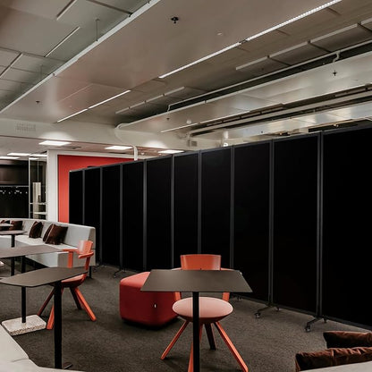 Upgrade Version Room Partition and Divider, Freestanding Rolling Dividers with Wheels,Office Privacy Screen Divider Wall,Classroom Felt Dividers,12'2"L* 6'7"H,6 Panel，Black