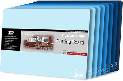 ZVP Plastic Cutting Boards for Kitchen, Flexible Cutting Mats, Gradient Blue Chopping Boards with Food Icon, Non-Slip, Non Porous, BPA Free, Dishwasher Safe