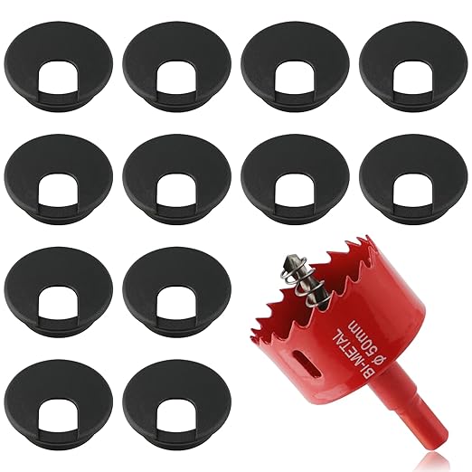 2 Inch(50mm) Desk Grommet, 13 Pieces Wire Grommet, Desk Hole Cover for Cables with Hole Saw,Plastic Cable Cord Wire Hole Cover for Desk, Table,Cabinet,Countertop and Other Furniture(Black)