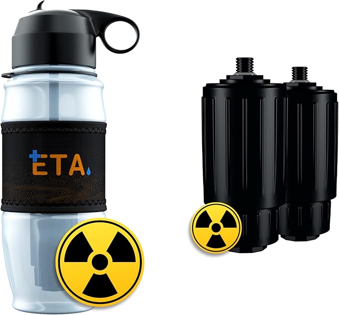 ETA Alkaline Water Filter Bottle for Travel, Camping, Hiking, Backpacking, Emergency, Survival | Removes up to 99.99% of Harmful contaminants, 9.5pH, Protects the Nutrient & Mineral Value, Made in USA