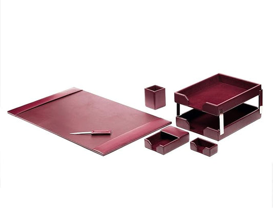 DACASSO Bonded Leather Desk Set - Luxury Leather Desk Pad & Desk Organization Essentials (Burgundy, 8 Piece)