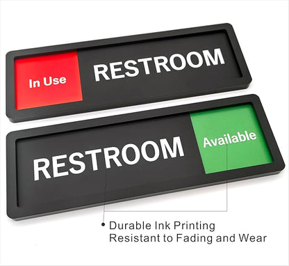 Restroom Sign – In Use/Available Slide Switch Sign ，Premium Durable Acrylic Material, Super Strong Self-Adhesive, Quick Installation, Suitable For Your Home And Business (9×3 Inches, Black)
