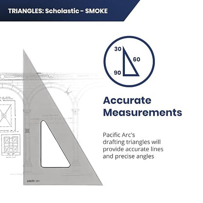 Pacific Arc's Scholastic Triangle - 4 inch - Smoke - 30/60 Angle - Polystyrene - Inking Edge - Technical Drawing Tools, Drafting, Architect and Engineering.