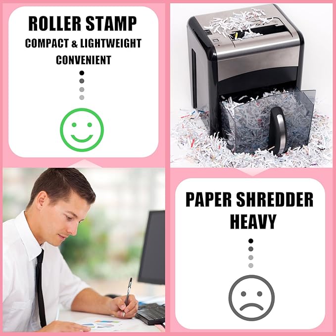 Nezyo 2 Pack Identity Protection Roller Stamp Identity Theft, Confidential, Privacy Roller Stamp Information Blocker and 4 Pack Refill Ink for ID Account Data Address Security (Pink)