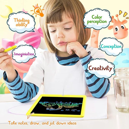 BUKEBU LCD Writing Tablet Doodle Board,12.5 inch Colorful Drawing Pad,Electronic Drawing Tablet, Drawing Pads,Travel Gifts for Kids Ages 3 4 5 6 7 8 Year Old Girls Boys (Yellow)