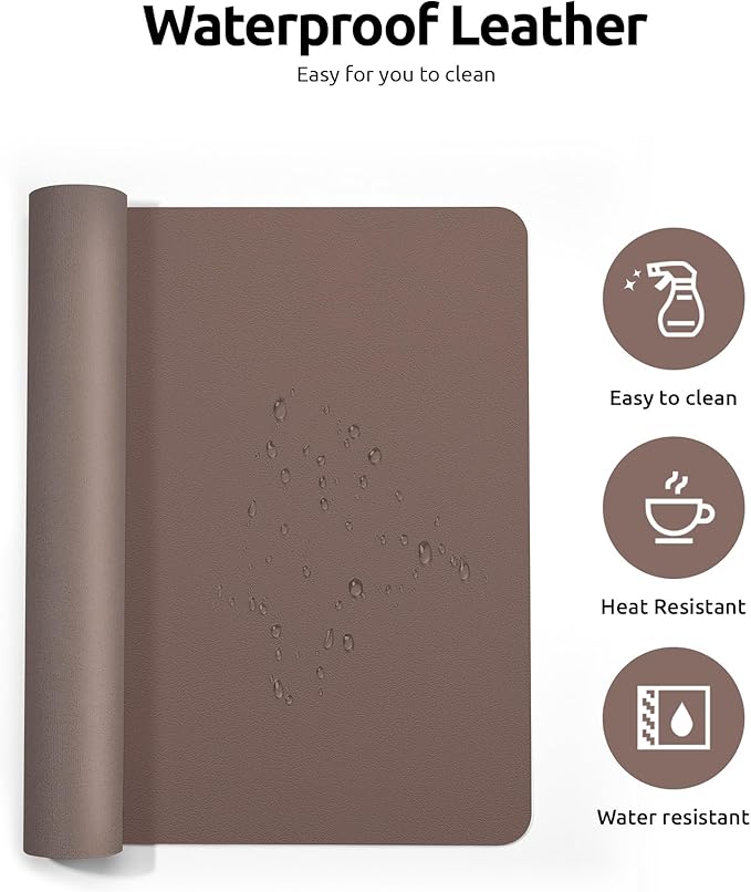 YSAGi Leather Desk Protector, Office Mat, Large Mouse Mat, Non-Slip PU Leather Blotter, Laptop Pad, Waterproof Writing Pad for Office and Home (Chocolate, 23.6" x 13.8")