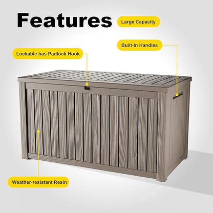EasyUp 200 Gallon Deck Boxes Resin Large Storage Bins with Lids, Outside Storage Box & Deck Boxes Outdoor Waterproof for Outdoor Use