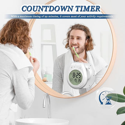 USAOSHOP Bathroom Clock Waterproof Shower Timer, Digital Wall Clock with Countdown, Temperature Display, Calendar, Suction Cup Hanging Hole, for Kids and Adults, White