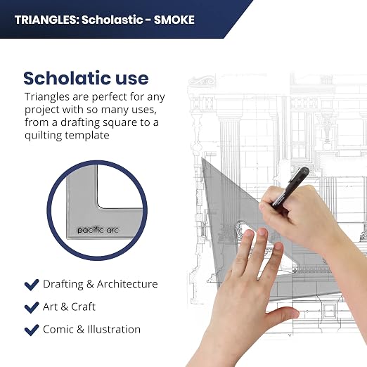Pacific Arc's Scholastic Triangle - 10 inch - Smoke - 30/60 Angle - Polystyrene - Inking Edge - Technical Drawing Tools, Drafting, Architect and Engineering.