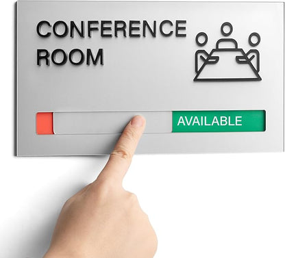Conference Room Door Signs for Office, Meeting In Progress Door Sign, In Use Available Slider Indicator Tells Whether Room Vacant Or Occupied