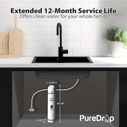 PureDrop PDR-16KPCB Under Sink Water Filter for Sink Faucet, High Capacity Composite Water Filtration System Direct Connect to Kitchen Faucet, Reduces PFAS, Chlorine, Bad Taste & Odor, 16K Gallons