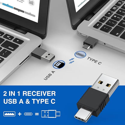 DINOSTRIKE USB-A and USB-C Presentation Clicker with Air Mouse Control, Rechargeable Wireless Presenter Remote PPT Pointer RF 2.4GZ PowerPoint Clicker Slide Advancer for Mac Computer Laptop