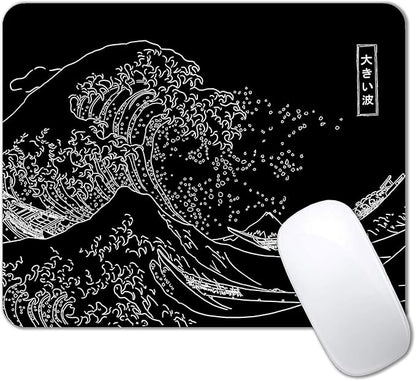 IMAYONDIA Japanese Great Wave Mouse Pad, Black Anime Gaming Mouse Pad, Kanagawa Mousepad, Non-Slip Rubber Base Computer Mice Pad for School Home Office, 9.5 x 7.9 Inch