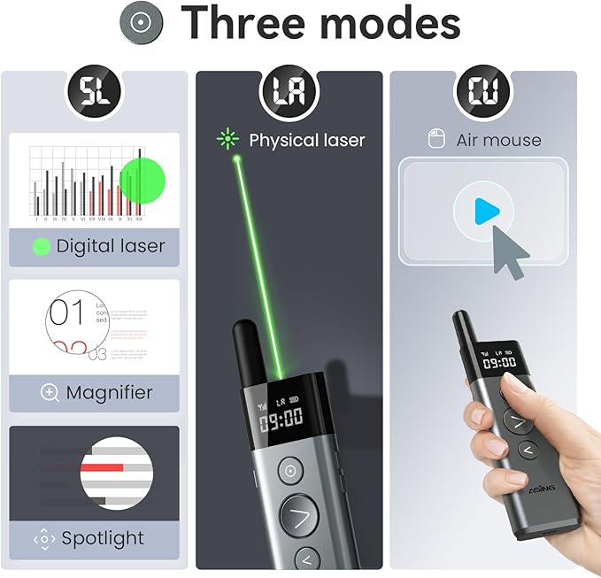 ASING 980ft Ultra-Long Distance Wireless and USB Laser Presentations Remote Control,Slide Advancer with Laser Pointer, PowerPoint Remote, Presenter Clicker for Mac, Ipad,Glass Board, Laptop & Keynote