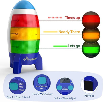 Countdown Timer! Blast Off Visual Timer for Kids with Audio Rocket, 0-24 Hour Countdown, Memory Function, Red Yellow Green Light, Easy Setup, Battery Operated for Classroom and Home Use