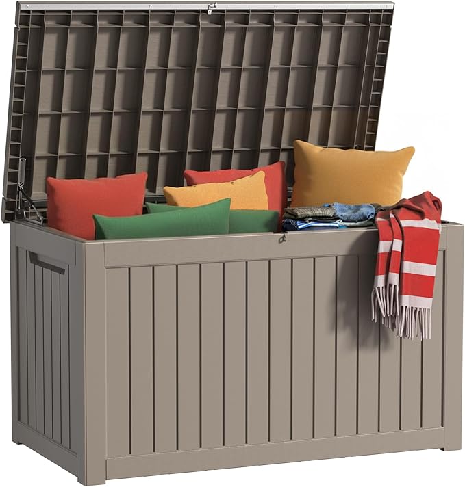 EasyUp 280 Gallon Deck Boxes Waterproof, Outdoor Large Storage Boxes with Lids, Outside Resin Storage Box & Deck Boxes for Patio, Garden Use(Gray)