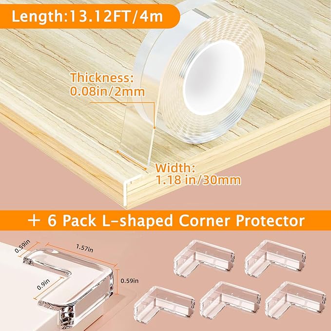 Clear Soft Corner Protectors for Furniture Strip,1.18 in x 13.12 FT Edge Bumper with 6 Corner Guards,Window Edge,Wall Protector,Table Corner Protectors and Fireplace in Family